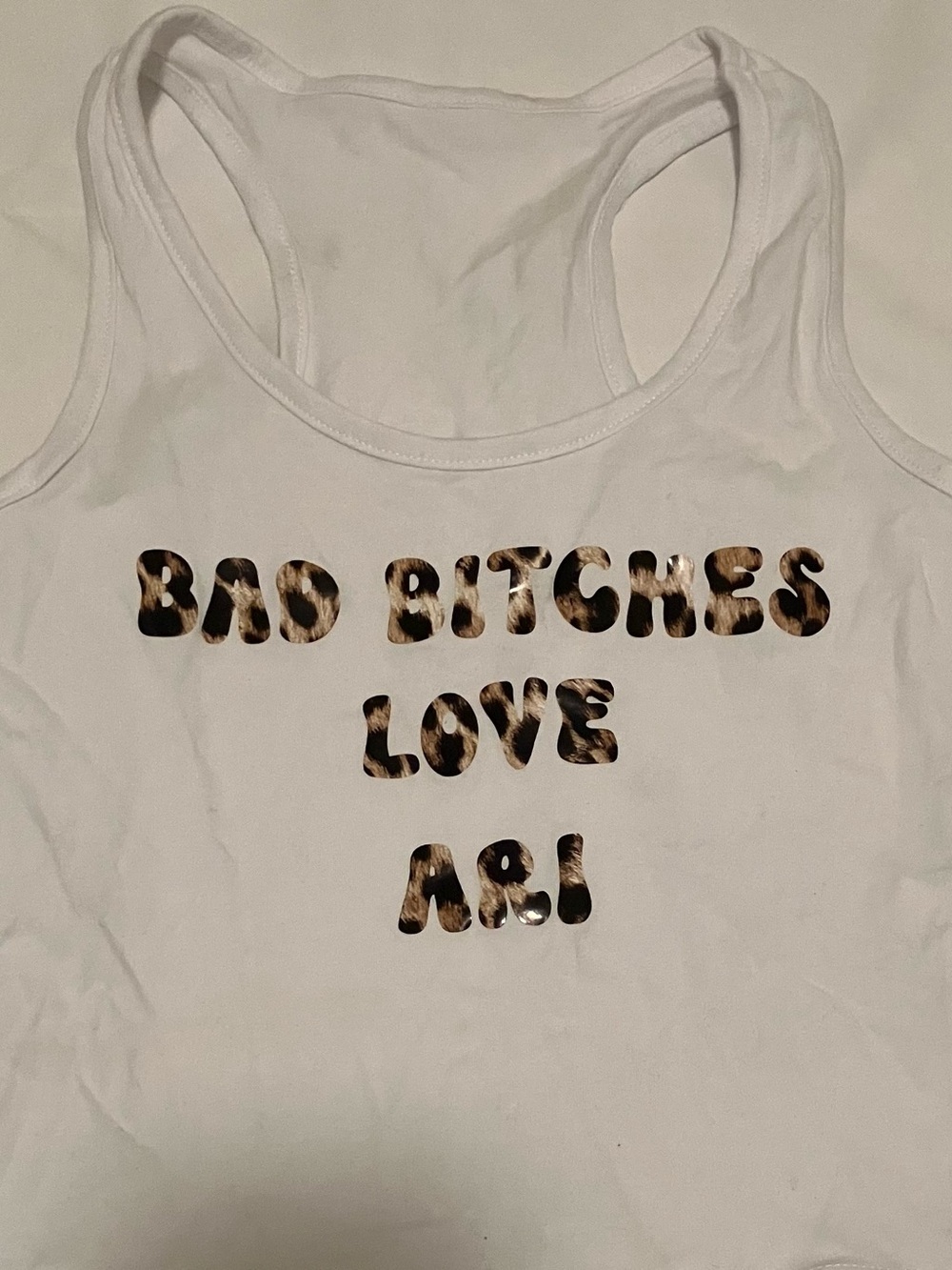 Women's Leopard White Print Worded Tank Top Size S